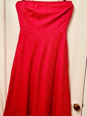 Vintage J. Crew Red Strapless Textured Seersucker 100% Cotton Dress